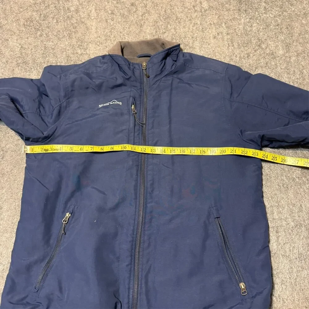 Eddie Bauer Mens Fleece Lined Harrington Jacket Size L Blue Nylon Full Zip Logo